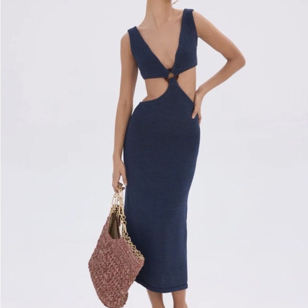 Cult Gaia Navy Knit Cut-Out Midi Dress